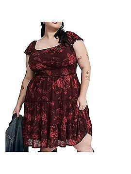 Torrid Mini Flutter-Sleeve Tiered Dress Casual Dress (view 1)