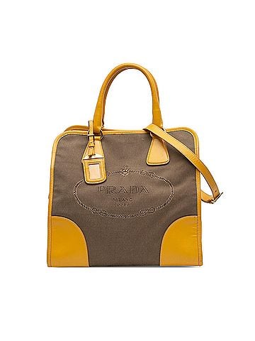 Prada Saffiano Trimmed Canvas Canapa Logo Satchel (view 1)