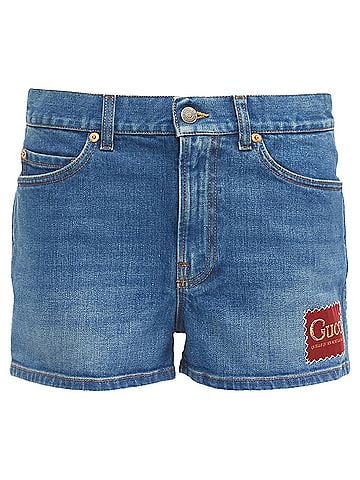Gucci Gucci Cotton Blend GG Logo Patch Wide Leg Mid Rise Shorts (view 1)