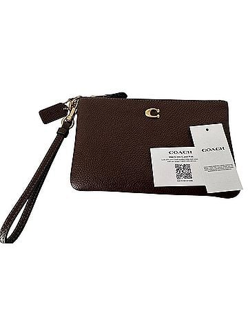Coach Polished Pebbled Brown Maple Leather Wristlet (view 1)