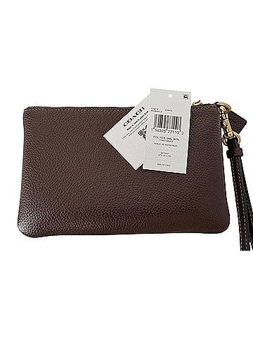 Coach Polished Pebbled Brown Maple Leather Wristlet (view 2)