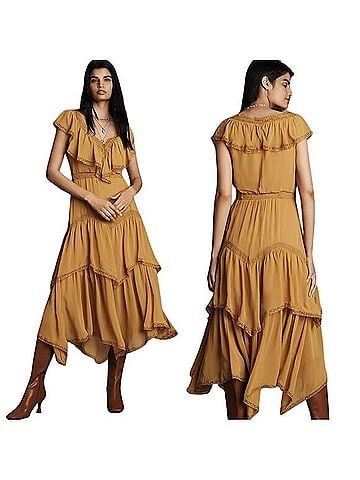 Anthropologie By Anthropologie Short Sleeve V-Neck Ruffle Midi Dress. Casual Dress (view 1)
