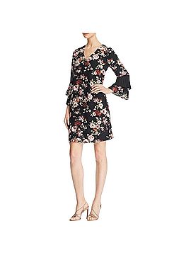 Sam Edelman Black Floral Bell Sleeve Shift Dress Casual Dress (view 1)