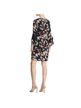 Sam Edelman Black Floral Bell Sleeve Shift Dress Casual Dress (view 2)