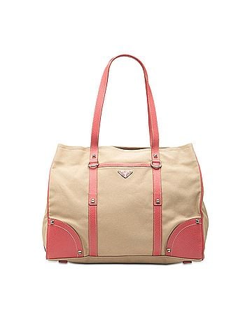 Prada Studded Leather Trimmed Canvas Front Pocket Tote (view 1)