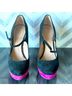 Vince Camuto 100% Suede Color Block Black Pink Heels Size 9 1/2 - photo 3