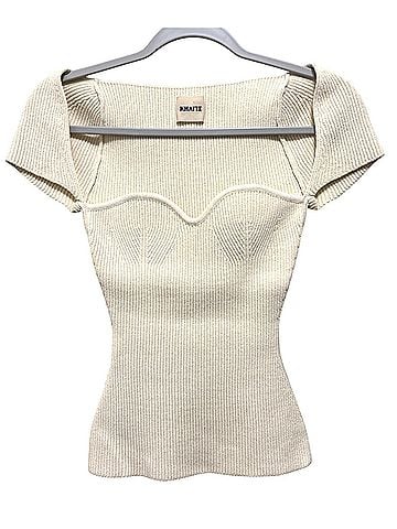 Khaite Ista Ribbed Corset Top Short Sleeve Blouse (view 2)