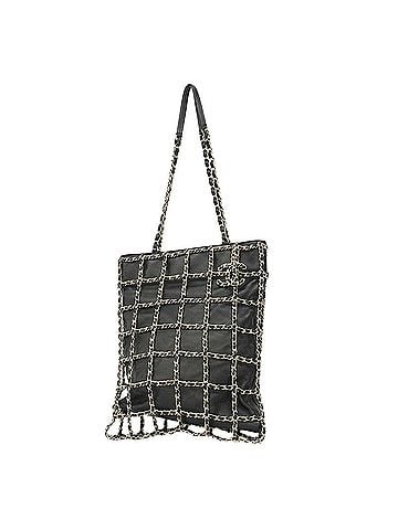 Chanel Chanel Tote Bag/Chain Tote, Lambskin, Black/Champagne, Women's (view 1)