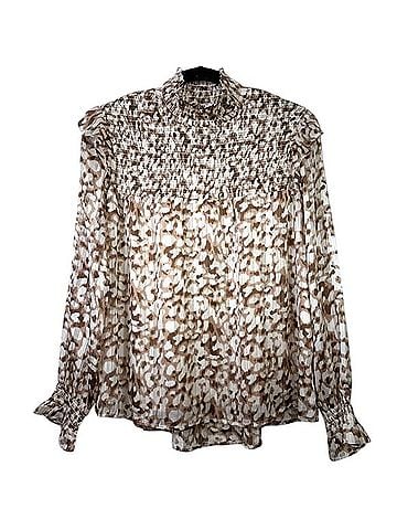 Anthropologie THML Metallic Leopard Smocked Flutter Long Sleeve Blouse Long Sleeve T-Shirt (view 2)