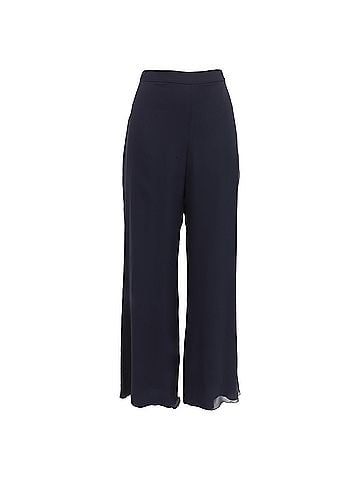 Oscar De La Renta  Oscar De La Renta High-Waisted Wide-Leg Trousers in Navy Blue Silk (view 1)