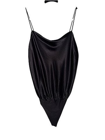 Cami NYC Black Satin Cowl-Neck Double-Spaghetti-Strap Bodysuit Bodysuit (view 1)
