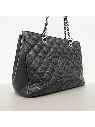 Chanel Chanel Tote Bag/Chain Tote, Matelassé Caviar Leather, Black, Women's (view 2)
