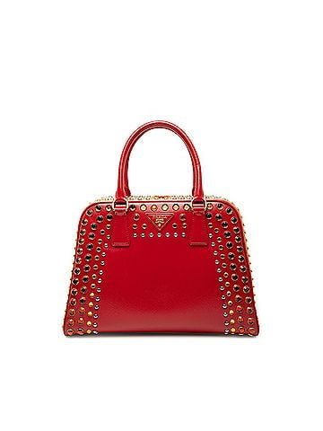 Prada Saffiano Vernice Pyramid Studded Frame Bag (view 1)