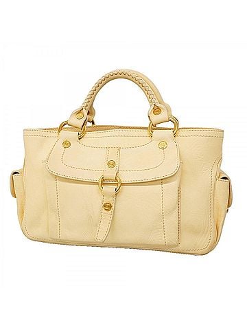 Céline Celine Boogie Bag Leather Handbag, Cream, Women's (view 1)