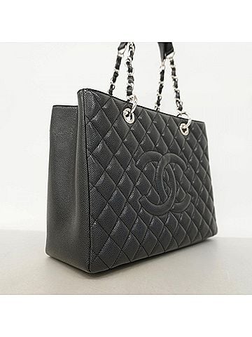 Chanel Chanel Tote Bag/Chain Tote, Matelassé Caviar Leather, Black, Women's (view 2)