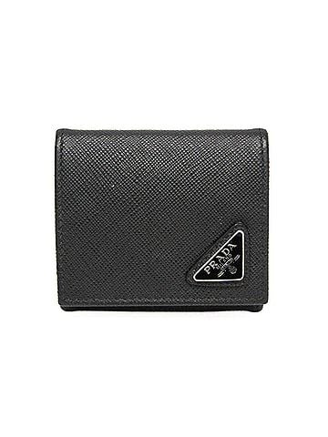 Prada Prada Saffiano Triangle 2MM935 Women,Men Leather Coin Purse/coin Case Black (view 1)