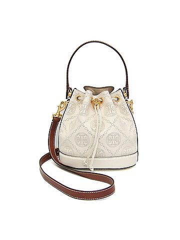 Tory Burch Tory Burch T Monogram Perforated Bucket Bag 80768 Women's Leather Handbag,Shoulder Bag Brown,Off-white (view 1)