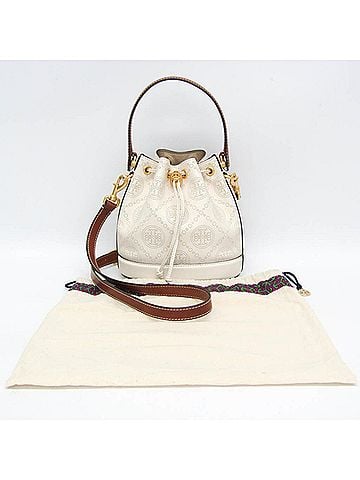 Tory Burch Tory Burch T Monogram Perforated Bucket Bag 80768 Women's Leather Handbag,Shoulder Bag Brown,Off-white (view 2)