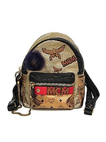 MCM MCM Visetos Stark Insignia Women's Coated Canvas,Leather Backpack Gold,Black (view 1)