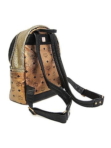 MCM MCM Visetos Stark Insignia Women's Coated Canvas,Leather Backpack Gold,Black (view 2)