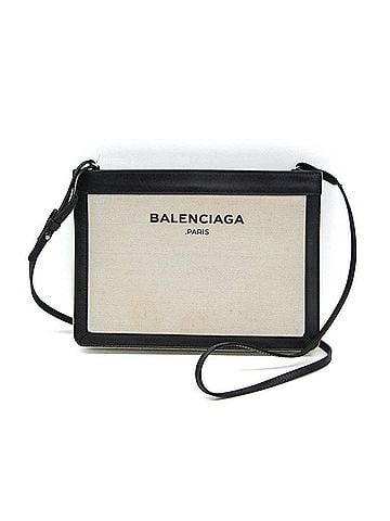 Balenciaga Balenciaga Navy Pochette 339937 Men,Women Canvas,Leather Shoulder Bag Black,Off-white (view 1)