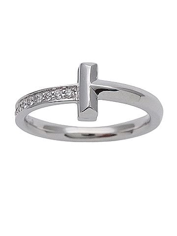 Tiffany & Co. Tiffany & Co. Women's Ring, Brand Name, 750WG Diamond T-One White Gold, Approx. 1cm (view 2)