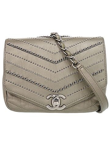 Chanel Chanel Chevron Coco Mark Leather Grey Chain Shoulder Bag (Serial Number 26-0243) (view 1)