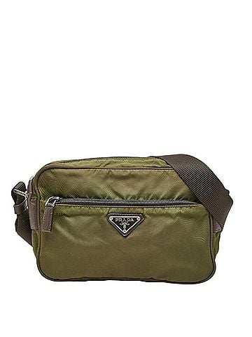 Prada Prada Triangle Logo Plate Vera Sport Shoulder Bag Pochette BT0167 Khaki Green Nylon Leather Women's PRADA (view 1)