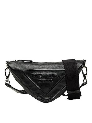 Prada Prada Triangle Logo Plate Crossbody Shoulder Bag, Black Leather, Women's PRADA (view 1)