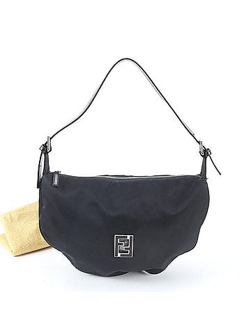 Fendi Fendi FF Hardware Leather Nylon Shoulder Bag, Handbag, Black, Brand, Women's (view 1)