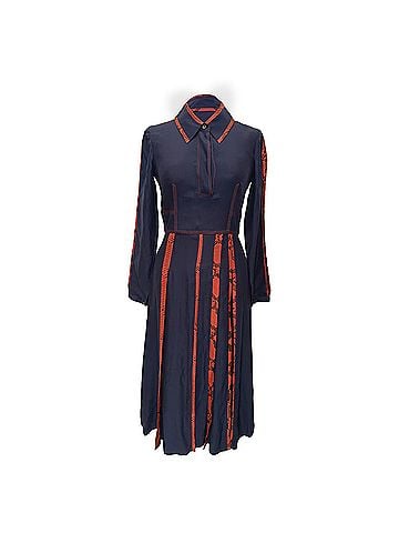 Burberry  Burberry Snakeskin-Print Trimmed Midi Dress in Navy Blue Silk (view 1)