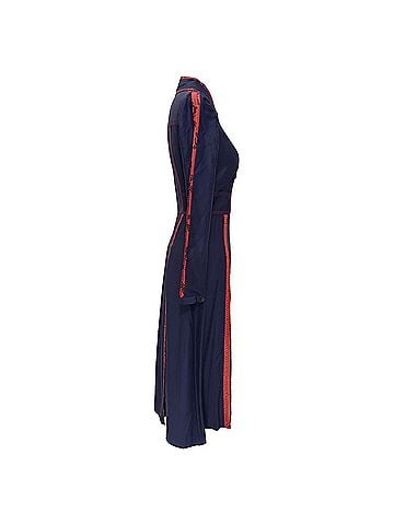Burberry  Burberry Snakeskin-Print Trimmed Midi Dress in Navy Blue Silk (view 2)