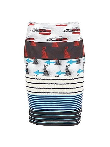 Prada PRADA 2015 Rabbit Trick Race Car graphic stripe knit patchwork skirt IT40 S (view 1)