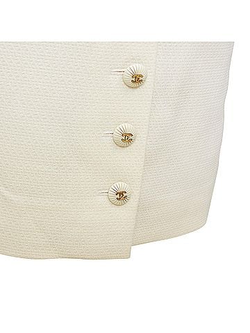 Chanel CHANEL 93P ivory wool gold CC logo button slit silk pencil skirt FR42 XL (view 2)