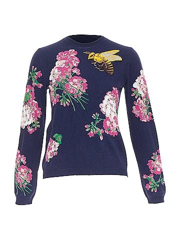 Gucci GUCCI 2017navy wool Floral  Bee needlepoint embroidery sweater XS (view 1)
