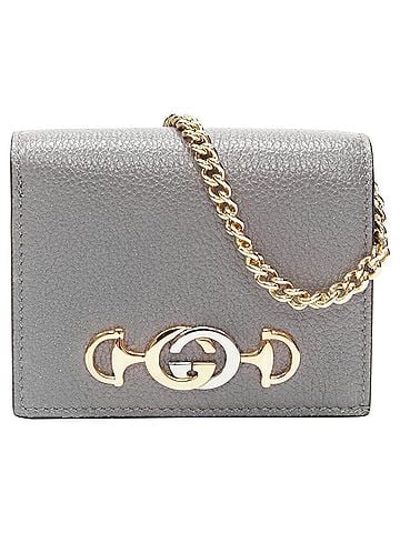 Gucci Gucci 570660 Zumi grey leather GG Horsebit bi-fold wallet on chain mini bag (view 1)