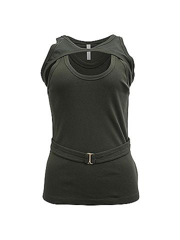 Dion Lee  Dion Lee Layered Ribbed-Knit Tank Top in Olive Cotton (view 1)