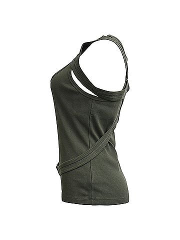 Dion Lee  Dion Lee Layered Ribbed-Knit Tank Top in Olive Cotton (view 2)