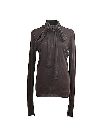 Marc Jacobs Marc by Marc Jacobs Knitted Scarf-Accent Long Sleeve Top in Brown Silk (view 1)