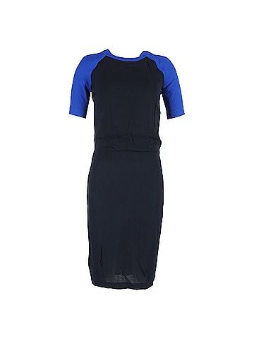 A.L.C.  A.L.C. Open Back Color-Block Midi Dress in Black and Blue Viscose (view 1)