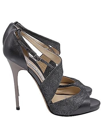 Jimmy Choo Jimmy Choo Tyne Glittered Sandal Heels in Grey Leather (view 1)
