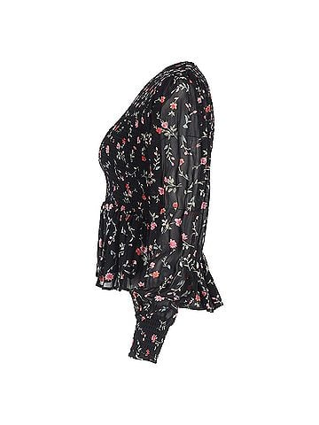 Ganni Ganni Elm Shirred Printed Georgette Peplum Blouse in Multicolor Viscose (view 2)