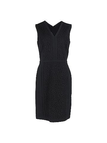 HUGO BOSS  Hugo Boss Lace Detail Midi V-Neck Dress in Black Wool (view 1)