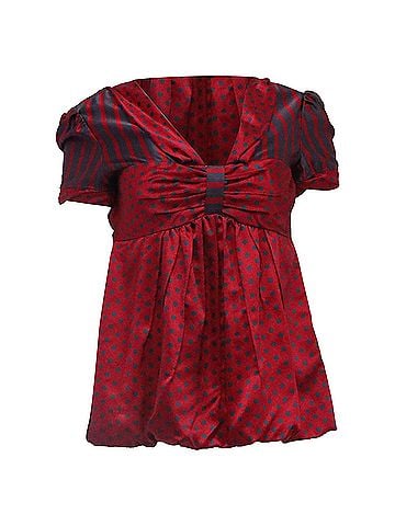 Marc Jacobs  Marc Jacobs Polka Dot and Striped V-Neck Blouse in Burgundy Silk (view 1)