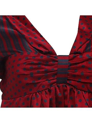 Marc Jacobs  Marc Jacobs Polka Dot and Striped V-Neck Blouse in Burgundy Silk (view 2)