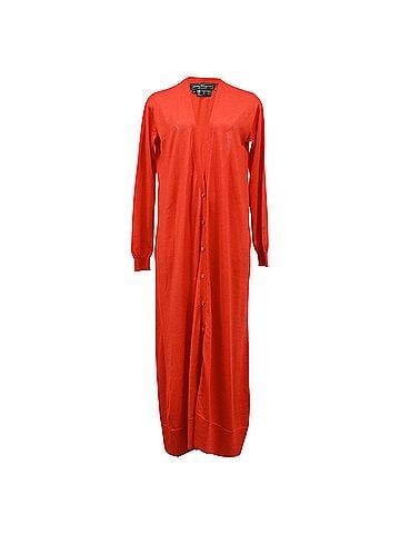 Salvatore Ferragamo Ferragamo V-neck Long Cardigan in Orange Virgin Wool (view 1)