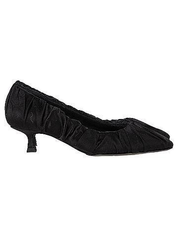 Khaite  Khaite Palmero Ruched Kitten-Heel Pumps in Black Silk (view 1)