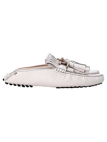 Tod's  Tod's Tassel and Chain Detail Loafers in White Leather (view 1)
