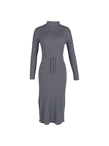 A.P.C. A.P.C. Alma Roll-Neck Knitted Dress in Grey Merino Wool  (view 1)