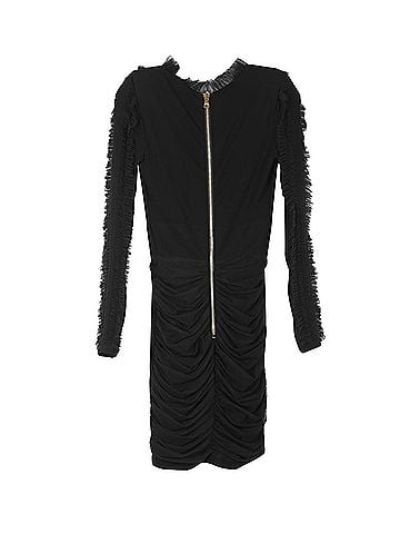 Balmain Balmain Black Viscose With Ruffled Tulle Trims V-Neck Long Sleeves Mini Dress (view 1)